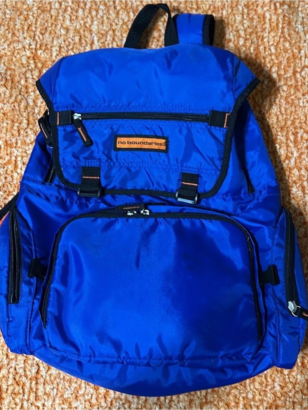 Vintage No Boundaries Royal Blue Nylon Multi-Pocket Backpack with Orange Lining